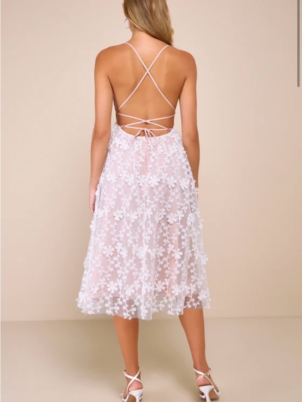 Lulu's White Floral Lace Midi Dress - Picture 2 of 4